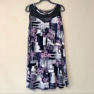 Fun purple and blue floral geometric dress, medium